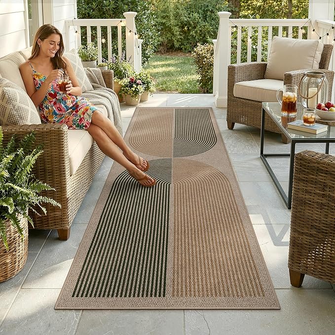 Lahome Enfys Modern Rainbow Easy Jute Rug, 2x8 Hallway Runner Washable Rugs for Entryway Farmhouse Kitchen Rug, Non Slip Indoor Outdoor Carpet Contemporary Throw Door Mat for Bedroom Porch