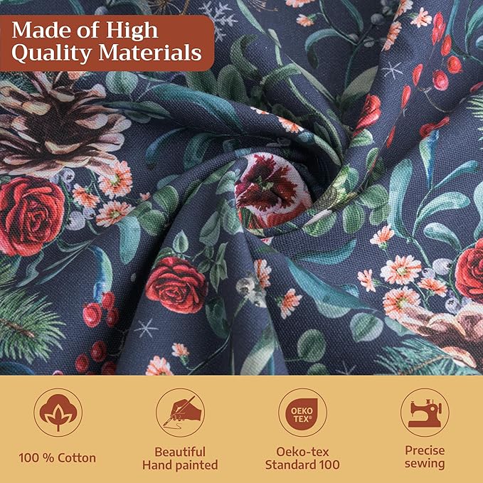 Maison d' Hermine Table Cloth Round Table 100% Cotton 69 Inches Fall Tablecloth Reusable Everyday Use for Thanksgiving Christmas Decorations Dining Farmhouse Party (Christmas Joy)