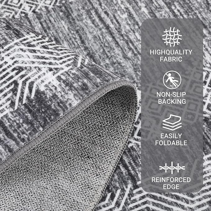 GarveeHome Washable 2.5x10 Kitchen Runner Rug, Easy Clean Geometri Rugs for Hallway Entryway, Indoor Outdoor Non Slip Rug Farmhouse Morden Carpet Door Mat Area Rug for Laundry Room Grey