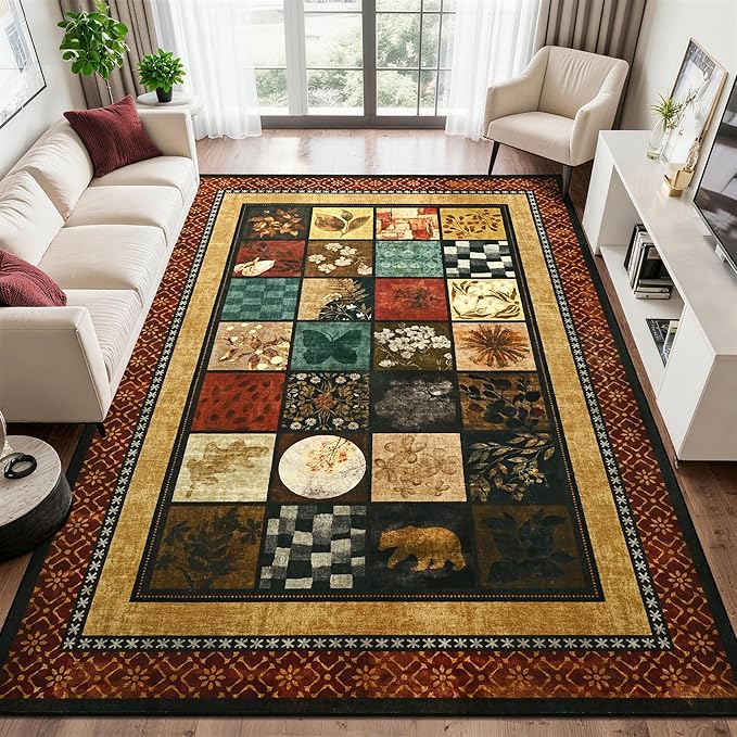 Tepook 5x7 Area Rugs for Living Room, Modern Large Geometric Rug for Bedroom, Washable Patchwork Rug Indoor Non Slip Throw Carpets for Dining Room Office Farmhouse Home Decor, Colorful