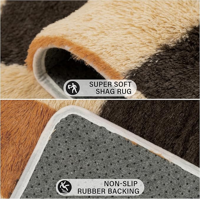 Checkered Rug 4x6 for Living Room, Colorful Modern Shag Rug Super Soft Washable Fluffy Rugs Indoor Fuzzy Carpet for Bedroom Home Dorm Aesthetic Decor