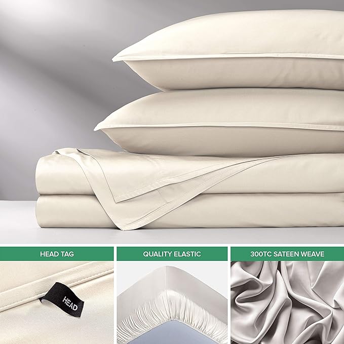 Pure Bamboo King Sheets, Genuine 100% Organic Viscose Derived from Bamboo Bed Sheet Set, Luxuriously Soft & Cooling, Double Stitching, 2 Year Quality Promise (King, Ivory)