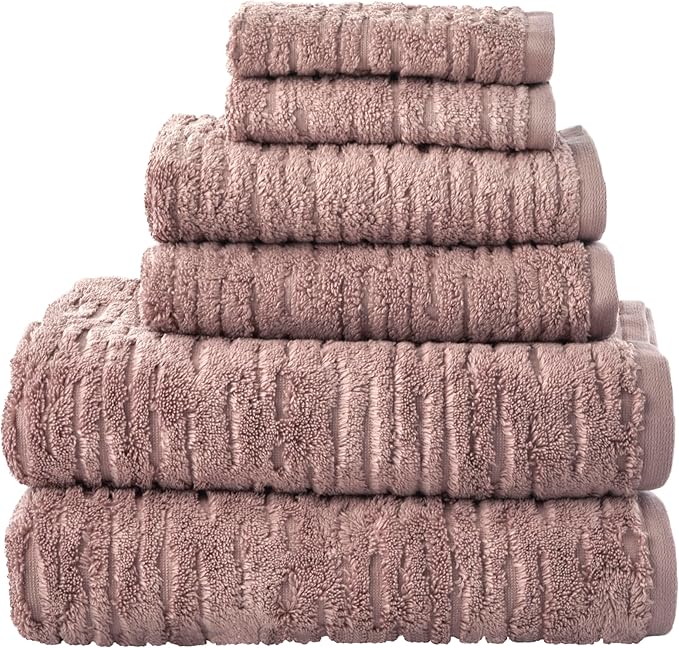 SKL Home CloudSoft 100% Cotton Luxury 6-Piece Towel Set, 600 GSM, Ultra Plush & Absorbent - 2 Bath Towels, 2 Hand Towels, 2 Washcloths, Clay