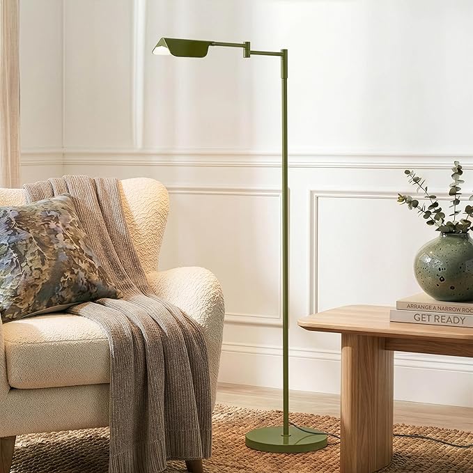 Brightech Leaf Pharmacy LED Reading Lamp, Dimmable Floor Lamp with Easy Rotation Over Chair or Desk for Living Rooms & Offices, Adjustable Standing Tall Lamp, for Sewing & Crafts - Green
