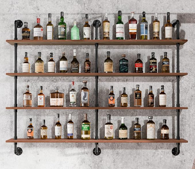 HDDFER Floating Shelves for Wall Bookshelf Industrial Pipe Shelving Shelves 60 Inch Natural Wood Planks Rustic Wall Shelves Hanging Bookshelves Farmhouse Kitchen Shelving