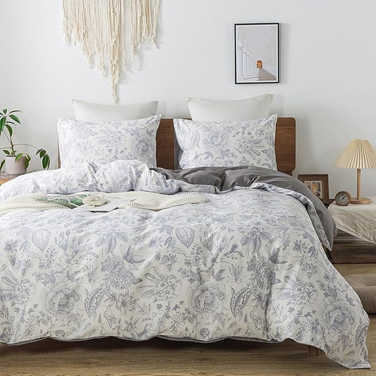 HoneiLife King Duvet Cover Set - 100% Cotton Comforter Cover Floral Duvet Cover Sets,Soft & Breathable Duvet Cover with Zipper Closure and Corner Ties,3pcs Wildflower Comforter Cover Sets-Herbs