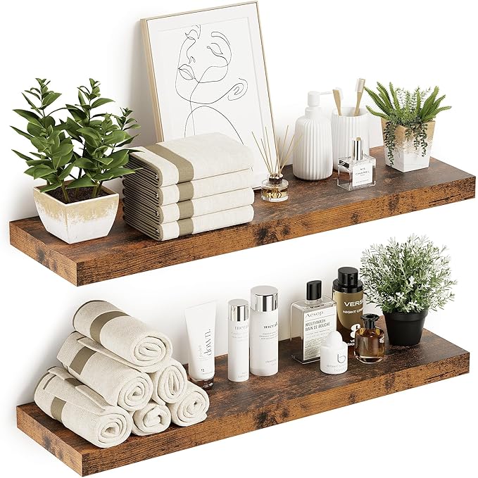 Vivelove Floating Shelves 10 inches Deep, 36x10 Shelves for Room，Wall Shelves for Bedroom, Living Room, Kitchen, Office, Bathroom Farmhouse Shelf, Home Decor with Invisible Bracket, Rustic Brown