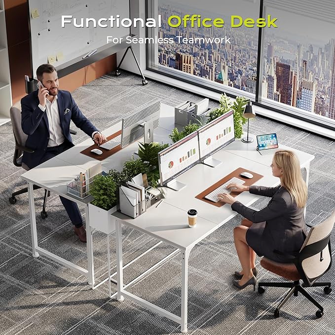 PRAISUN 55 Inch Computer Desk, Home Office Desk with Spacious Desktop, Modern Gaming Desk, Writing Study Table for Bedroom, Small Spaces, Work from Home Desk with Metal Frame, White