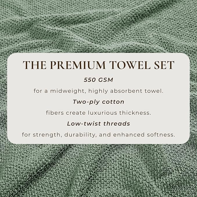 Great Bay Home Green Washcloth- 100% Cotton 13x13 Wash Cloth - Absorbent, Quick-Drying, Durable Face Towels for Bathroom Decor - Low-Twist, Two-Ply Fibers (Eucalyptus).