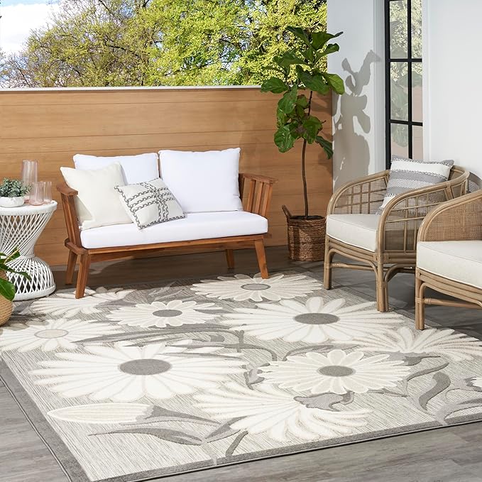 Nourison Home Aloha Beige 6' x 9' Area Rug - Easy Clean, Non Shedding, Bed Room, Living Room, Dining Room, Kitchen (6' x 9')