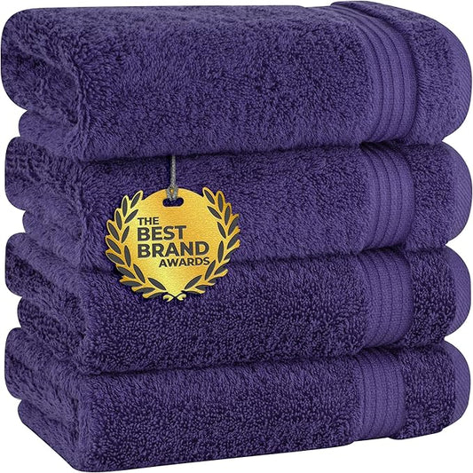 Cotton Paradise 100% Cotton Turkish Towel Set, Soft Absorbent Quick Dry, 4 Piece Hand Towel Set, Violet Purple