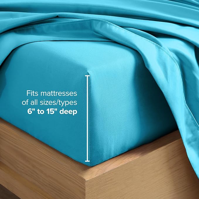 Bare Home Queen Sheet Set - 1800 Ultra-Soft Microfiber Queen Bed Sheets - Double Brushed - Deep Pockets - Easy Fit - 4 Piece Set - Bedding Sheets & Pillowcases (Queen, Aqua)