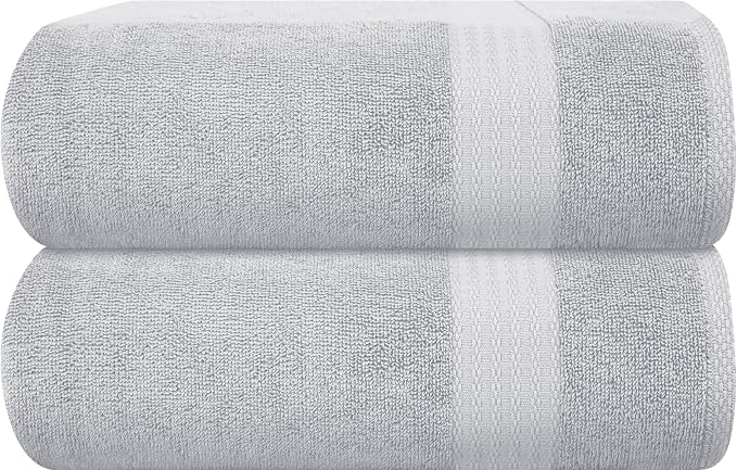 GLAMBURG Premium Cotton Oversized 2 Pack Bath Sheet 35x70-100% Pure Cotton - Ideal for Everyday use - Ultra Soft & Highly Absorbent - Machine Washable - Light Grey