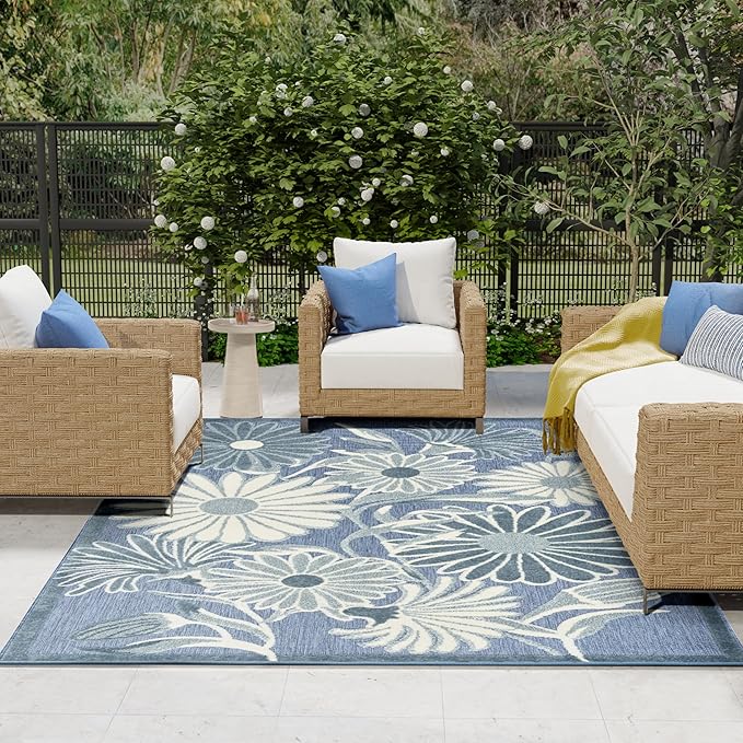 Nourison Home Aloha Blue 7'10" x 10'6" Area Rug - Easy Clean, Non Shedding, Bed Room, Living Room, Dining Room, Kitchen (8' x 11')
