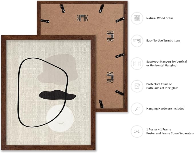 Poster Master Shapes on Linen Poster – Linen Print – Chic Boho Art – Abstract Shapes Artwork – Mid-Century Modern Piece – Great Bedroom or Living Room Wall Decor – 11x14 Brown Framed