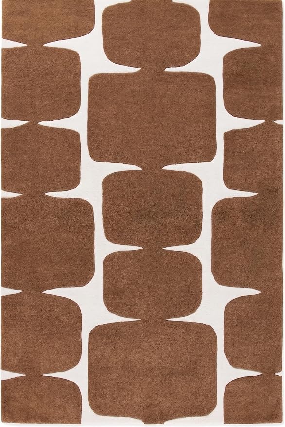 Restoration and Renovation Modern Wool Area Rug - Contemporary Abstract Geometric Design, Thick & Soft Hand-Tufted Carpet - Ideal for Indoor Decor in Living Room, Bedroom (Brown, 5' x 8')