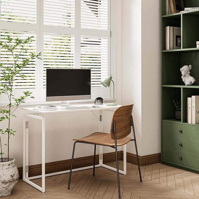 alawooder Folding Desk - 31.5" Wood Top Foldable Desk for Small Spaces | No Assembly Required Compact Desk for Home Office, Writing, and Study