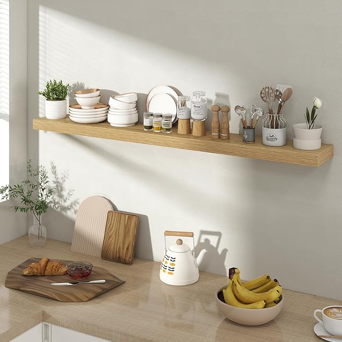 48 Inch Floating Shelves for Wall 1 Pack, 48" Wall Shelves for Books, Storage, Decor, Wall Mounted Floating Shelf with Invisible Brackets for Kitchen, Living Room, Oak