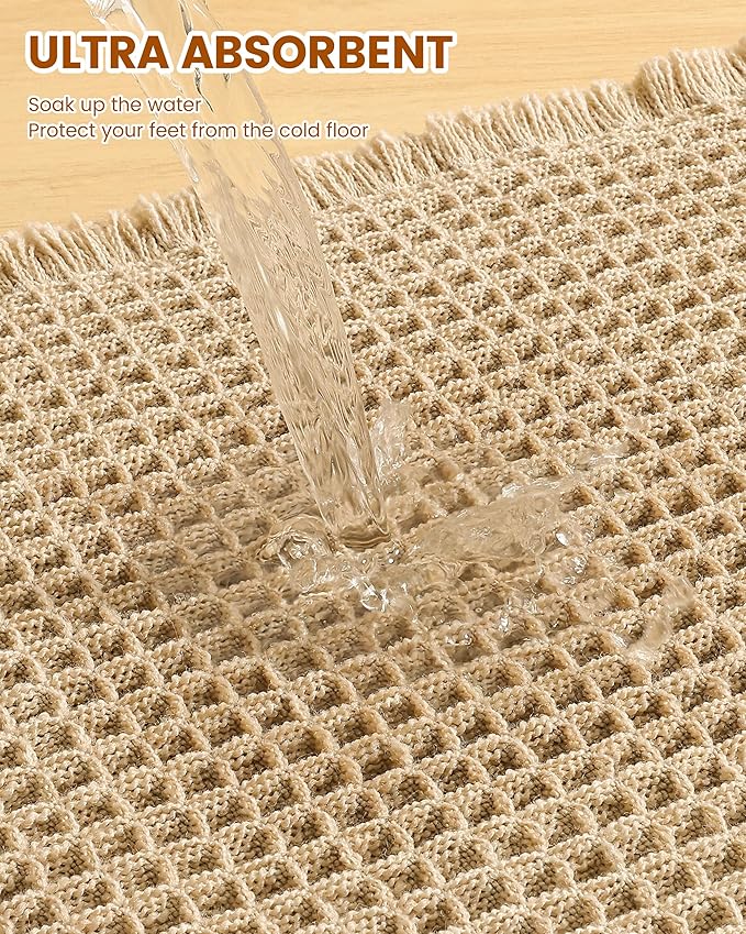 Smiry Waffle Bath Mat 30x18, Extra Soft Absorbent Bathroom Rugs, Non Slip Machine Washable Quick Dry Bath Rugs for Bathroom Floor, Tub, Shower, Home Decor Accessories, Brown