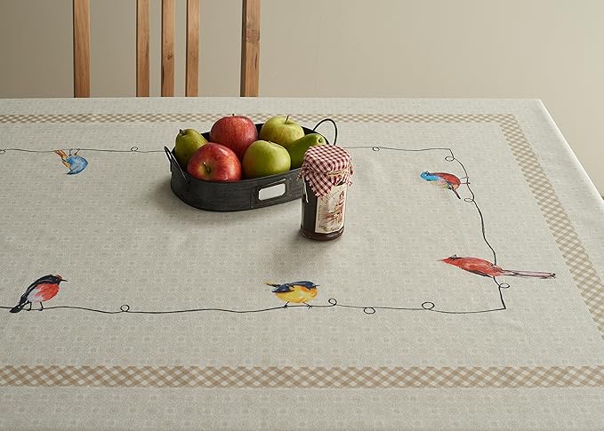 Maison d' Hermine Table Cloth Rectangle Table 100% Cotton 70 x 120 Inches Tablecloth Reusable Decorative for Dining Room Farmhouse Home Valentines Day Decorations Spring Summer - Birdies on Wire