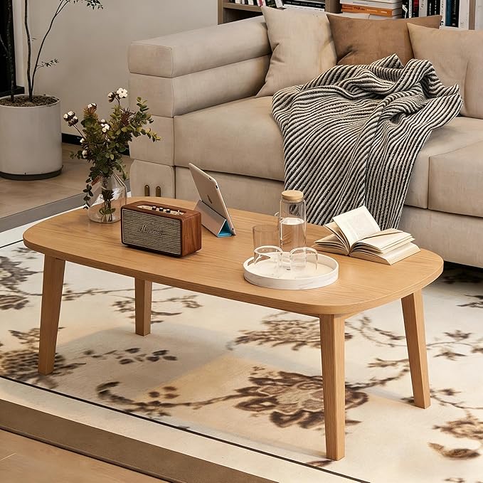 Foldable Coffee Table, Sofa Table, Coffee Tables for Living Room，Minimalist Solid Wood Side Table, Foldable Legs, Natural Wood Color.(31.5IN)