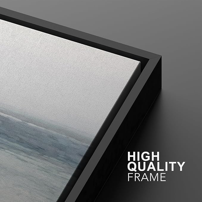 IDEA4WALL Framed Canvas Print Wall Art Set Abstract Beach Shore Ocean Wave Horizon Nature Wilderness Illustrations Modern Art Decorative Coastal Cottage Seascape Minimal for Bedroom - 24"x36"x2 Black
