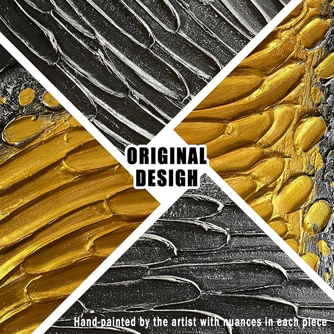 Black and Gold Hand Painted Oil Painting for Bedroom Abstract Pictures for Living Room Large 3D Textured Canvas Wall Art for Office Size 29 x 58 Inch