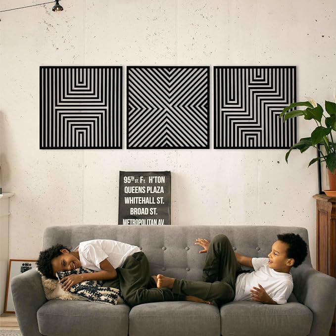 Wood Wall Art Modern, Geometric Large Wood Wall Art for Contemporary Interiors, Set of 3 Abstract Wooden Wall Art, Wood Wall Panel Home Gift