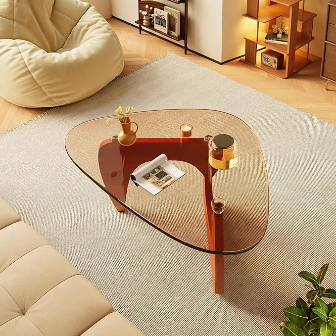 Coffee Tables Glass Small Farmhouse Coffee Table Mid-Century Modern Wood Center Table for Living Room, Walnut Brown, 36 Inch