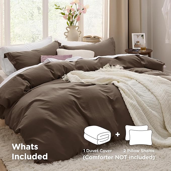 Bedsure Dark Brown Duvet Cover Full Size - 3 Pieces Prewashed Soft Cotton-Like Polyester Bedding Set, Includes 1 Duvet Cover 80x90 Inches with Zipper Closure & 2 Pillow Shams, No Comforter