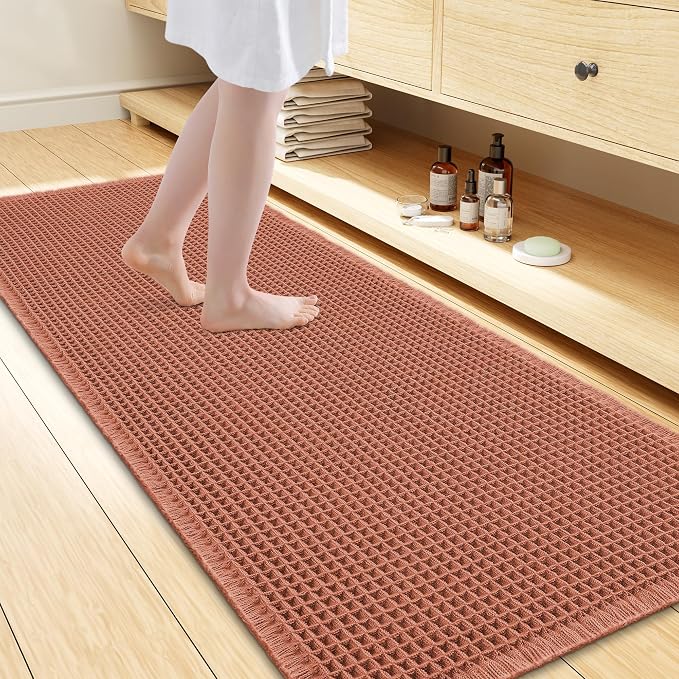 Smiry Waffle Bath Mat 47x24, Extra Soft Absorbent Bathroom Rugs, Non Slip Machine Washable Quick Dry Bath Rugs for Bathroom Floor, Tub, Shower, Home Decor Accessories, Orange