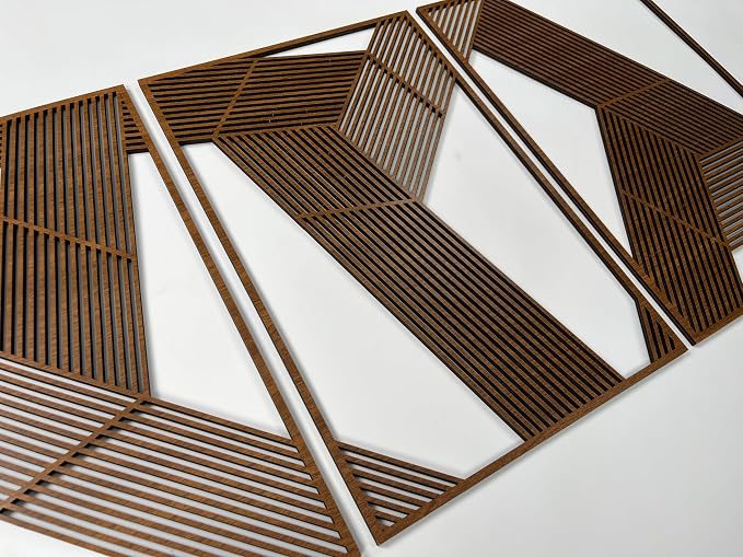 Line Art Wood Wall Decor, Large Geometric Wooden Wall Art, Mid Century Modern Minimalist Triptych, Abstract Architectural Wall Panels for Living Room and Bedroom