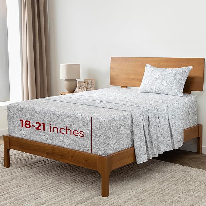 Mellanni Extra Deep Twin Sheets - 3 PC Iconic Collection Bedding - Hotel Luxury, Ultra Soft, Cooling Bed Sheets - Wrinkle, Fade, Stain Resistant (Twin, Paisley Gray)