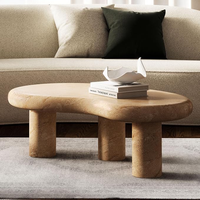 Modway Elowen Kidney Bean Shape Coffee Table in Travertine