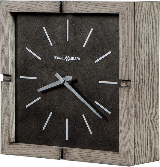 Howard Miller Fortin Mantel Clock - Woden Square Tabletop Timepiece, Battery Operated Analog Desk Clock, Gray Finish, Silver Hands, Quartz Movement, Vintage, Ideal Living Room, Home and Office Decor