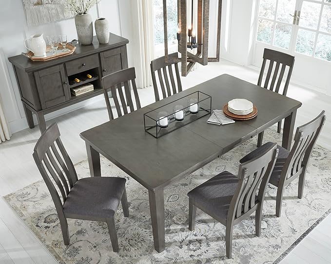 Signature Design by Ashley Hallanden Modern Farmhouse Rectangular Dining Room Butterfly Extension Table with Self-Storing Leaf, Seats Up to 6, Wood, Dark Gray
