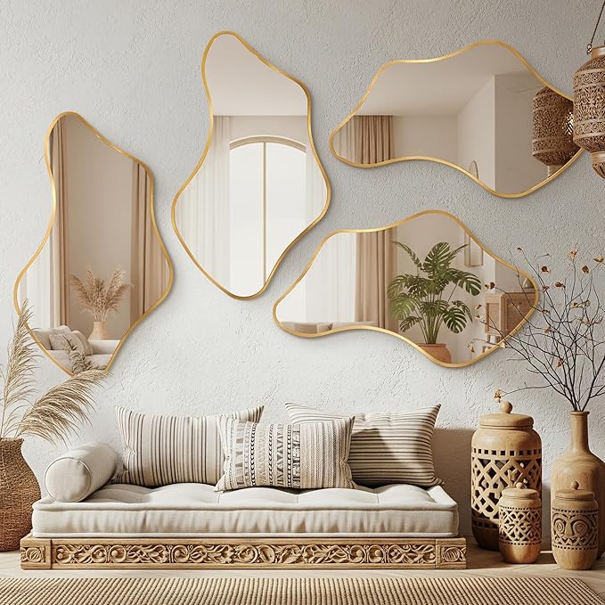 Asymmetrical Wall Mirror, Irregular Shaped Frameless Vanity Mirror, Modern Decorative Mirror for Entryway, Living Room, Bathroom