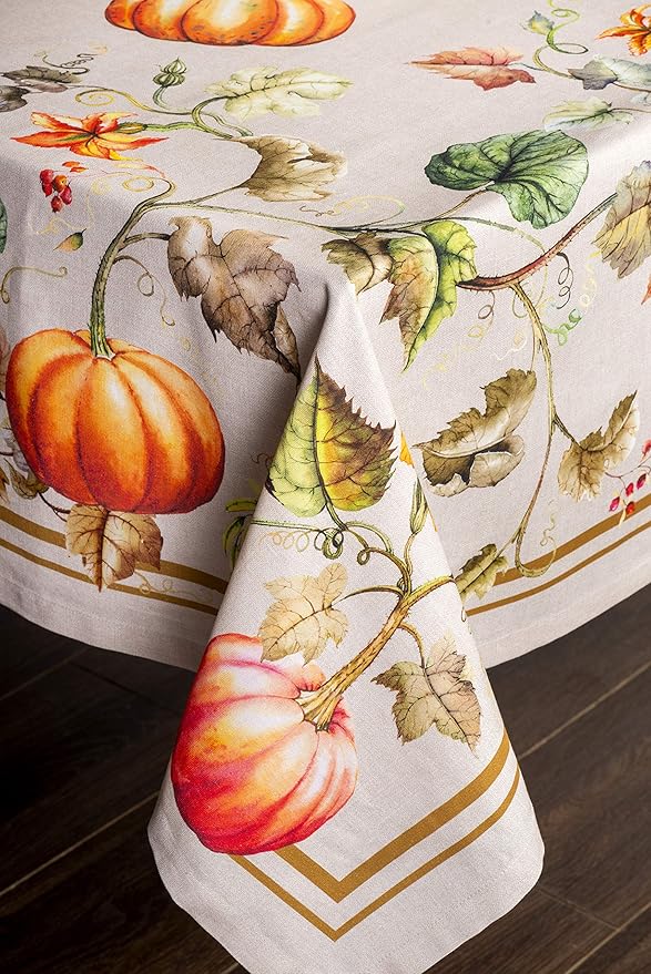 Maison d' Hermine Table Cloth Rectangle Table 100% Cotton 54 x 72 Inches Fall Tablecloth Reusable Everyday Use for Thanksgiving Christmas Decorations Dining Farmhouse Party (Potiron)