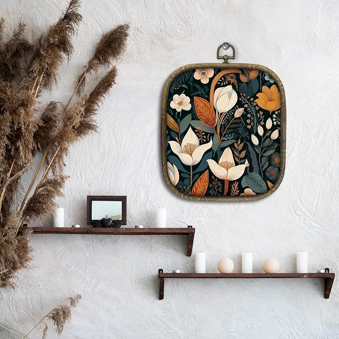 KSDUT Vintage Floral Wall Art Decor - Botanical Neutral Mid Century Modern Wall Art Canvas Frame Hanging Prints, Flower Landscape Square Wall Art Decor for Bathroom Home Gallery Decorations 6.5"x5.7"