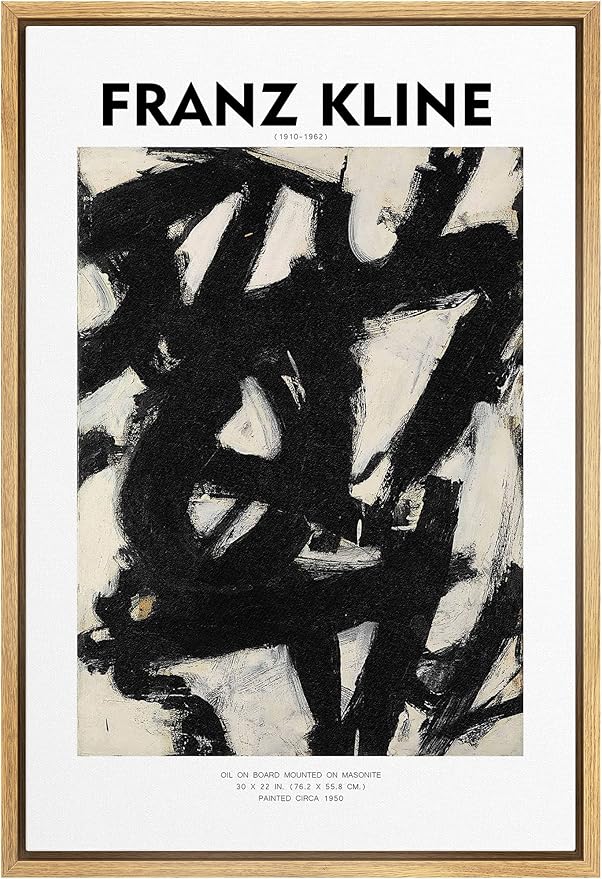 SIGNLEADER Framed Canvas Print Wall Art Franz Kline Paint Stroke Landscape Abstract Shapes Illustrations Fine Art Decorative Minimalist Relax/Calm for Living Room, Bedroom, Office - 16"x24" Natural