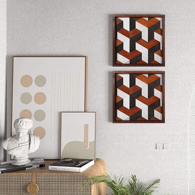 CONSDAN Wood Wall Decor | USA Grown Hardwood, Rustic Wooden Wall Art, Home Decorations for Living Room and Bedroom Aesthetic, Framed and Ready to Hang, Stereoscopic, 18" x 18"