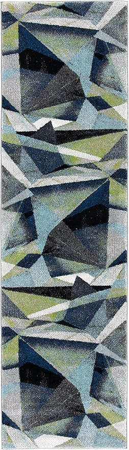 SAFAVIEH Porcello Collection Runner Rug - 2'3" x 18', Grey & Blue, Modern Abstract Design, Non-Shedding & Easy Care, Ideal for High Traffic Areas in Living Room, Bedroom (PRL6940G)