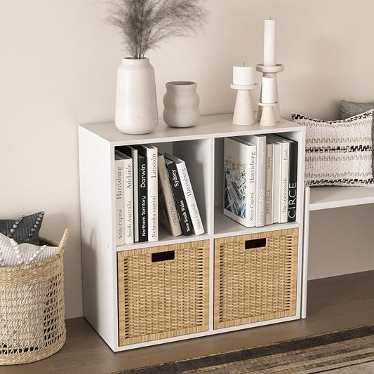 Wooden 4 Cube Storage Organizer with Closed Back Panel,White Cube Shelf Cubby Storage Organizers with Compartments for Living,Bookshelf,Organizers Easy to Install (White, 4 Cube)