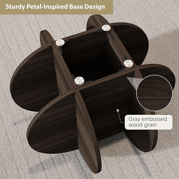 Glass Coffee Table, Round Coffee Table with Petal-Inspired Base, Modern Minimalist Coffee Table for Decoration, Gray Coffee Tables for Living Room, Study Room, Office