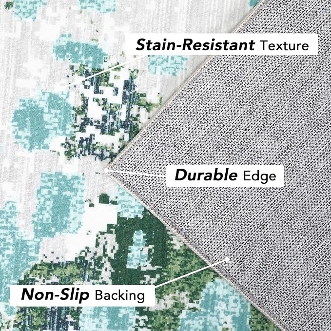 GAOMON 5x7 Rug Boho Chic Abstract Small Rug Machine Washable Colorful Indoor Accent Carpet Non Shedding Living Room Rug Non Slip Low Pile Modern Carpet Mat for Office Kitchen, Green/Turquoise