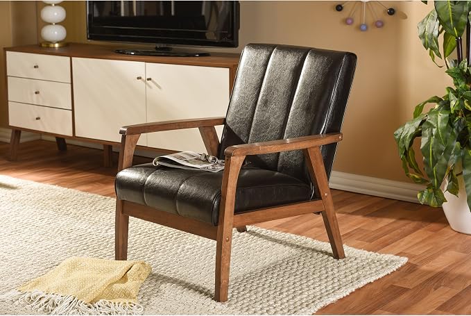 Baxton Studio BBT8011A2-Brown Living-Room-Chairs, Medium, Leather, Dark Brown