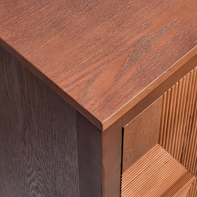 eHemco Modern End Table with Storage, Two-Toned Ribbed Parquet Design, 17 x 14 x 30 Inches, Antique Walnut and Natural Finish