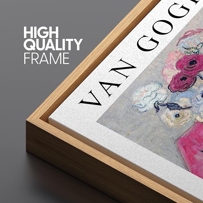 SIGNLEADER Framed Canvas Print Wall Art Still Life Japanese Roses Van Gogh Botanical Brushstroke Illustrations Traditional Colorful Multicolor for Living Room, Bedroom, Office - 24"x36" Natural