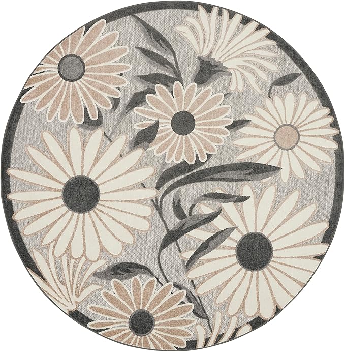 Nourison Home Aloha Beige 7'10" x Round Area Rug - Easy Clean, Non Shedding, Bed Room, Living Room, Dining Room, Kitchen (8' x Round)