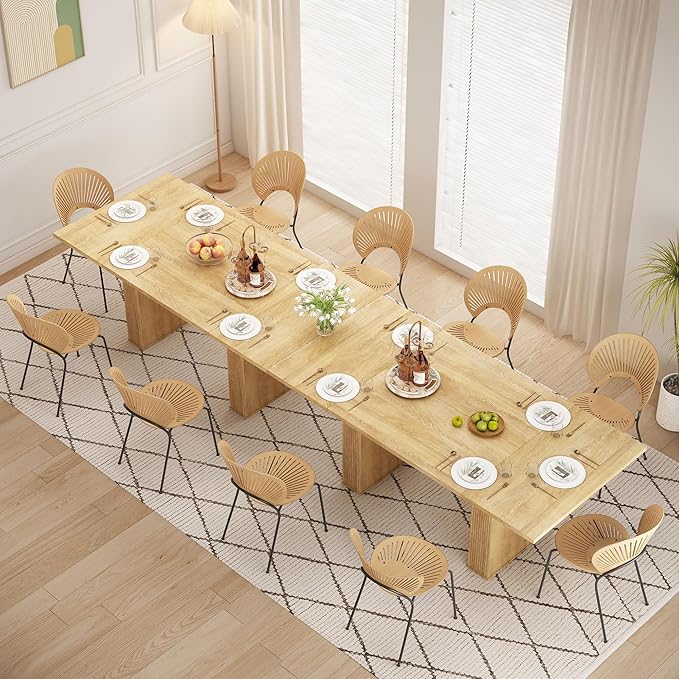 78 Inch Dining Table for 6 8 10, Modern Farmhouse Rectangular Kitchen Table, Long Dining Room Tables with Wood Strip Base for Kitchen Living Room (Natural)